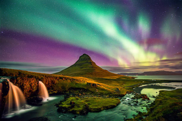Northern Lights over a glacial lagoon in Iceland